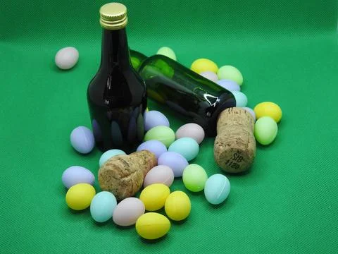 Bottles corks eggs Stock Photos