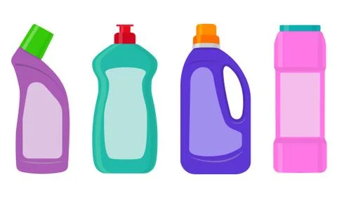 The bottles of detergent, washing powder, detergent powder, bottle of spray,  Stock Illustration