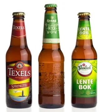 Bottles of dutch craft spring beers Foto stock
