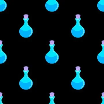 Bottles with Elixir seamless pattern. Halloween Stock Illustration