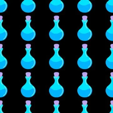 Bottles with Elixir seamless pattern. Vector Stock Illustration