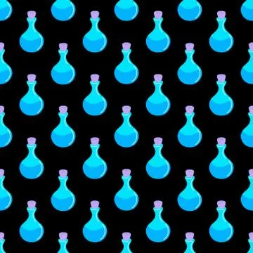 Bottles with Elixir seamless pattern.Halloween Stock Illustration