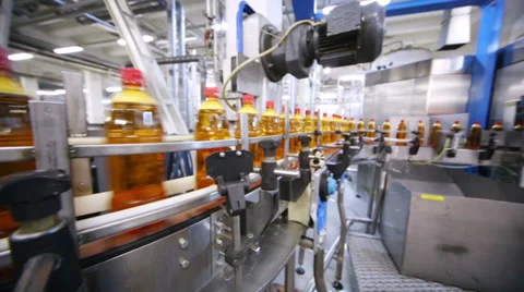 Bottles of fresh light beer with red caps moving on conveyor Stock Footage 32430141