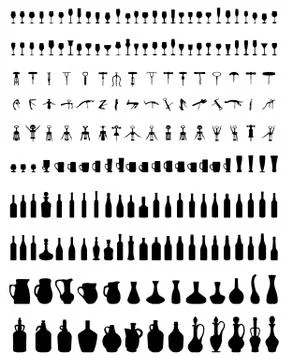 Bottles, glasses and corkscrew Stock Illustration