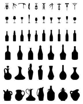 Bottles, glasses and corkscrew Stock Illustration