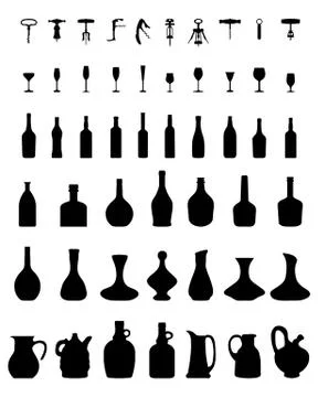 Bottles, glasses and corkscrew Stock Illustration