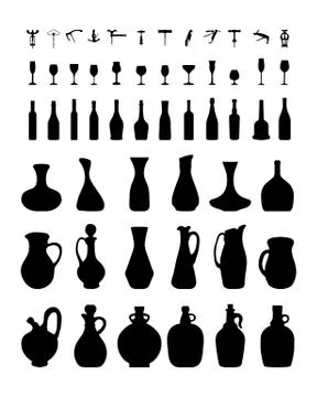 Bottles, glasses and corkscrew Stock Illustration