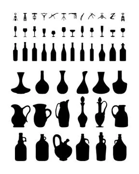 Bottles, glasses and corkscrew Stock Illustration