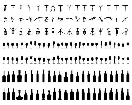 Bottles, glasses and corkscrew Stock Illustration