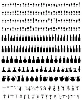 Bottles, glasses, corkscrew Stock Illustration