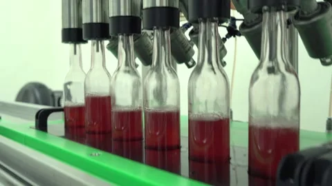 Bottles going through bottling machine Stock Footage 132052368