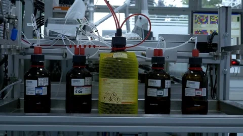 Bottles in laboratory Stock Footage 73897842