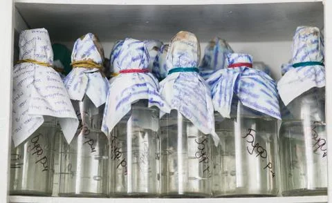 Bottles in laboratory Stock Photos