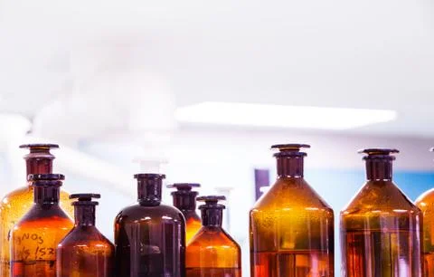 Bottles in laboratory Stock Photos