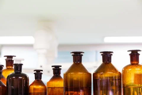 Bottles in laboratory Stock Photos