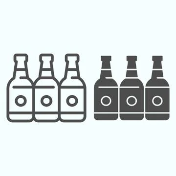 Bottles line and solid icon. Three empty glass bottles vector illustration Stock Illustration