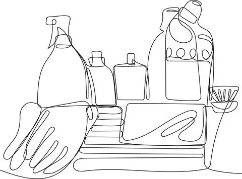 Bottles for liquid laundry detergent, bleach, fabric softener, dishwashing Stock Illustration