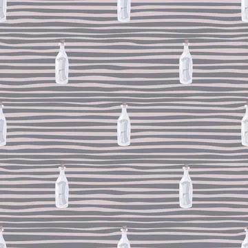 Bottles with message seamless doodle pattern in simple marine style. Strpiped Stock Illustration