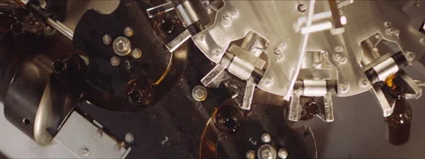 Bottles moving on a modern machinery Stock Footage 147358111