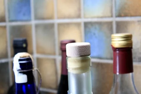 Bottles neck in a kitchen Stock Photos