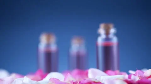 Bottles of perfume on petals Vidéo 136248615