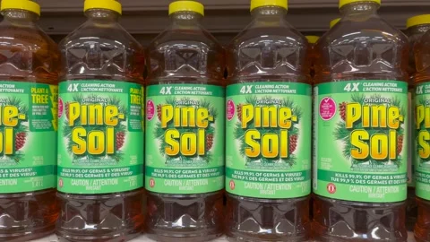Bottles of Pine Sol multi purpose cleaner Stock Footage 244565377