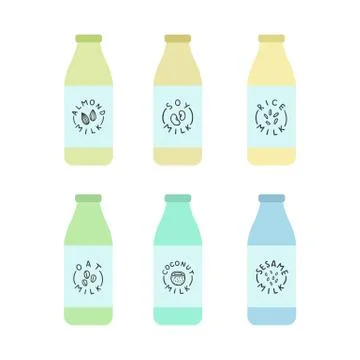 Bottles with plant based milk. . Stock Illustration