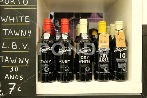 Bottles of porto and Douro wine for sale in a winery Stock Photos