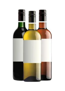 Bottles of red, pink and white wine isolated on white Stock Photos