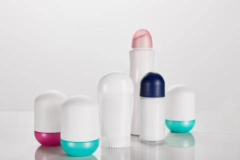 Bottles roller spray deodorant isolated Stock Photos