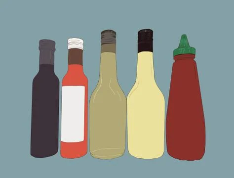 Bottles of sauce, sketch vector. Stock Illustration