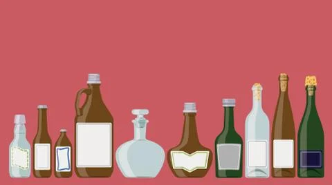 Bottles set: alcoholic beverages Illustrazione stock
