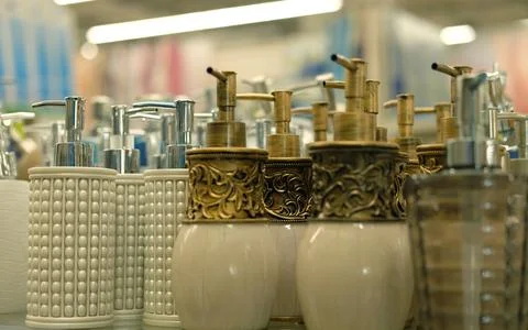 Bottles for soap in the store Stock Photos