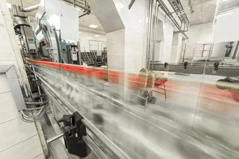 Bottles with vodka on the conveyor. Stock Photos