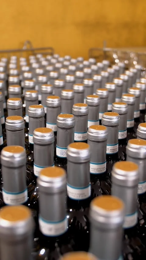 Bottles in warehouse. There are many glass wine bottles in the container. top Stock Footage 322514111