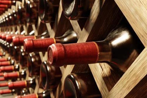 Bottles in a wine cellar Stock Illustration