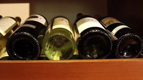 Bottles of wine on the shelves Stock Footage 46071080
