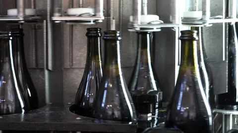 Bottling of "Lambrusco" red wine in an Emilia Romagna winery Stock Footage