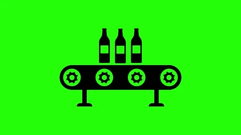 Bottling Production Line Icon Animation on Green Background Stock Footage 330245603