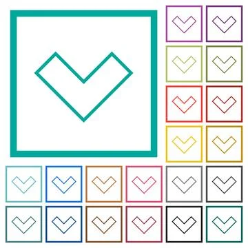Bottom angle arrow outline flat color icons with quadrant frames Stock Illustration