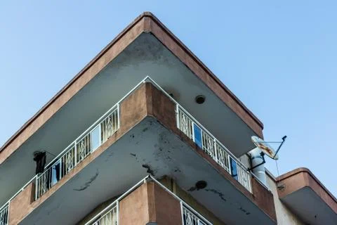 A bottom up architectural shoot to corner of an old building Stock Photos