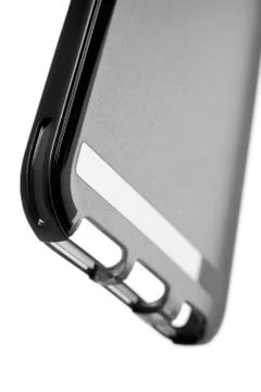 Bottom of a Black Translucent Smartphone Protective Case Stock Photos