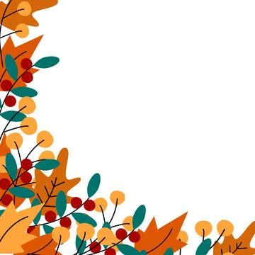Bottom corner frame of autumn leaves and twigs with berries in trendy seasonal Illustrazione stock