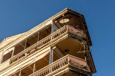 A bottom up corner shoot from an old building - good looking balconies Stock Photos