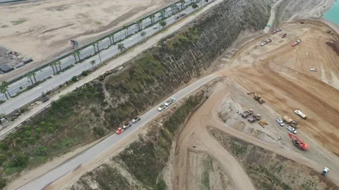 Bottom Dump Trailer (aka Belly Dump or Clam Dump) doing hauling Stock-Footage 153808826