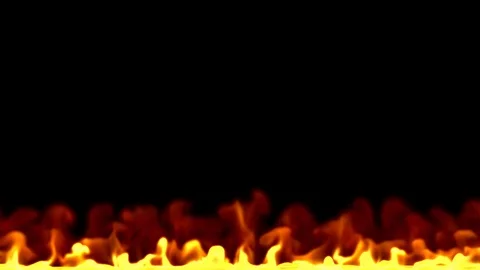 Bottom edge line of blazing flames on a black background - slow motion Stock Footage 116089114