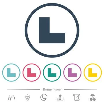 Bottom left angle arrow solid flat color icons in round outlines Stock Illustration