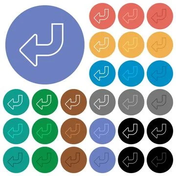 Bottom left side turn arrow solid round flat multi colored icons Illustrazione stock