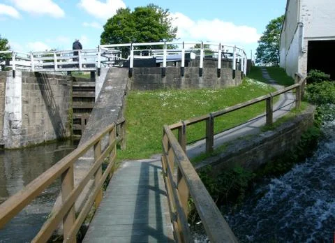 Bottom lock, three rising locks, Bingley, Leeds Liverpool canal. Stock Photos