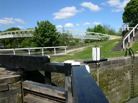 Bottom lock, three rising locks, Bingley, Leeds Liverpool canal. Stock Photos